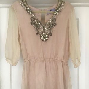JS Collections Sheer Blush Embellished Blouse